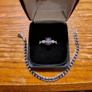 Elegant Purple Gemstone Ring and Bracelet Set